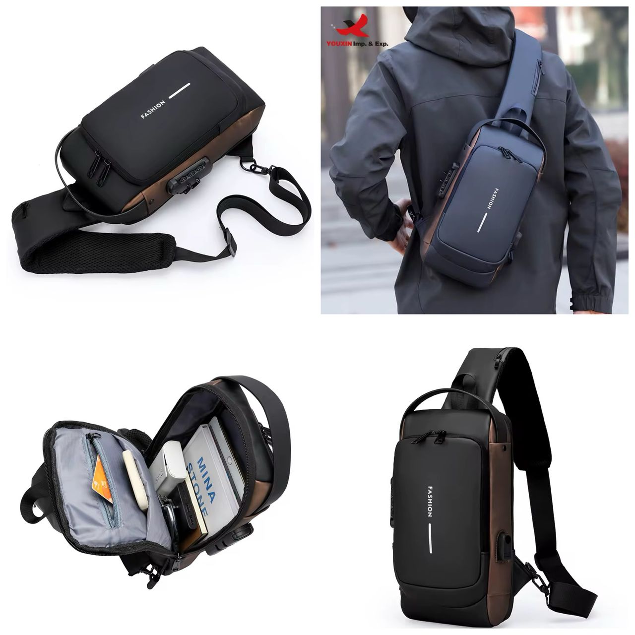 Ensemble 3-en-1 SACORCHE Imperméable Anti-vol Multifonction port USB intégré + Power Bank + Airpod Pro