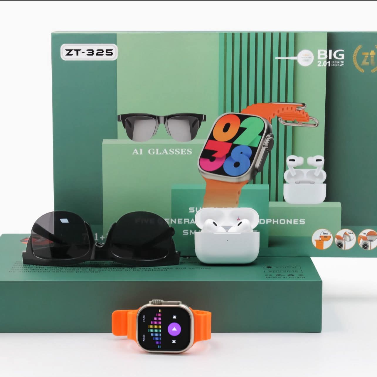 PACK CONNECTE PREMIUM - LUNETTES AI + MONTRE CONNECTEE + ECOUTEURS SANS FIL