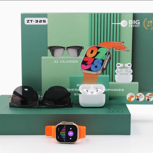 PACK CONNECTE PREMIUM - LUNETTES AI + MONTRE CONNECTEE + ECOUTEURS SANS FIL